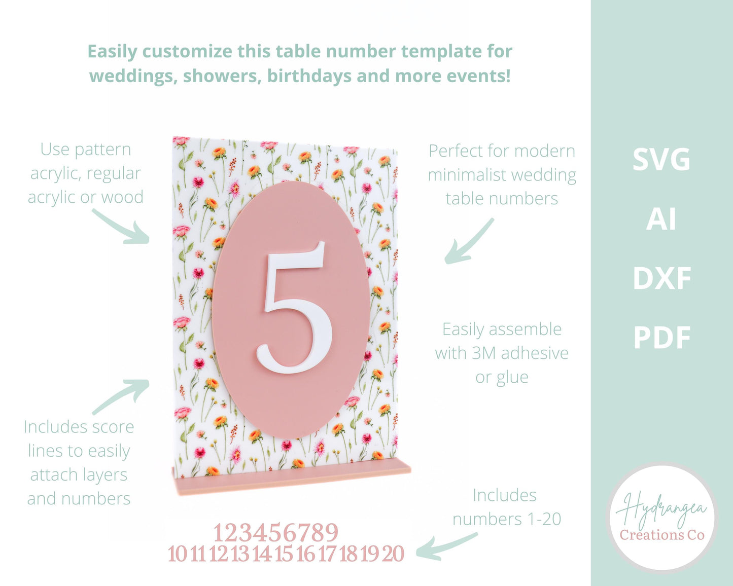 Table Number Layered Oval SVG Laser Cut File Template Modern Acrylic Wood Signage | Wedding Bridal Baby Shower Graduation Table Number