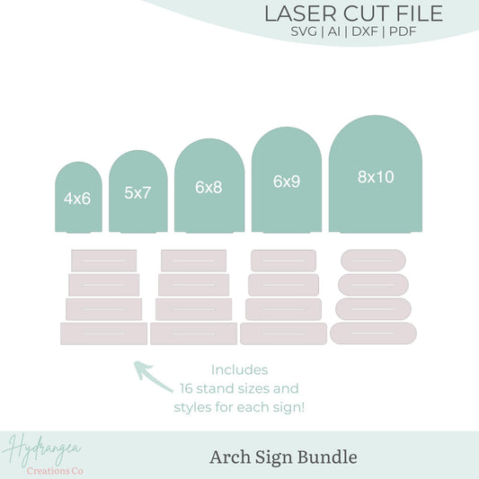 Arch Sign Bundle with Stand Laser Cut SVG File Template | Bar Menu Signature Drink Tabletop Sign | QR Code Payment Social Media Signage