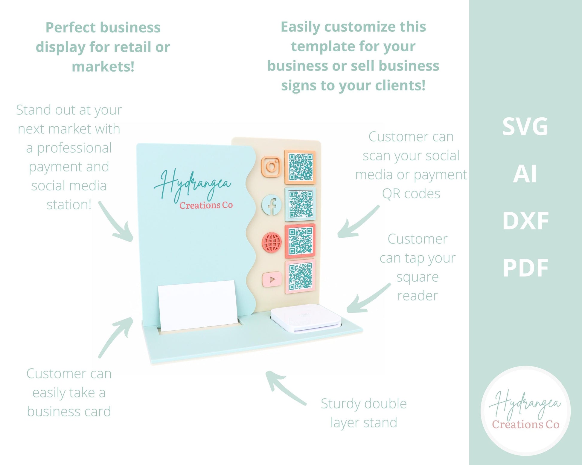 4 QR Wavy Sign Bundle Laser File SVG | Market Show Display | Scan to Pay QR Code Social Media Payment Business Card & Square Reader Station