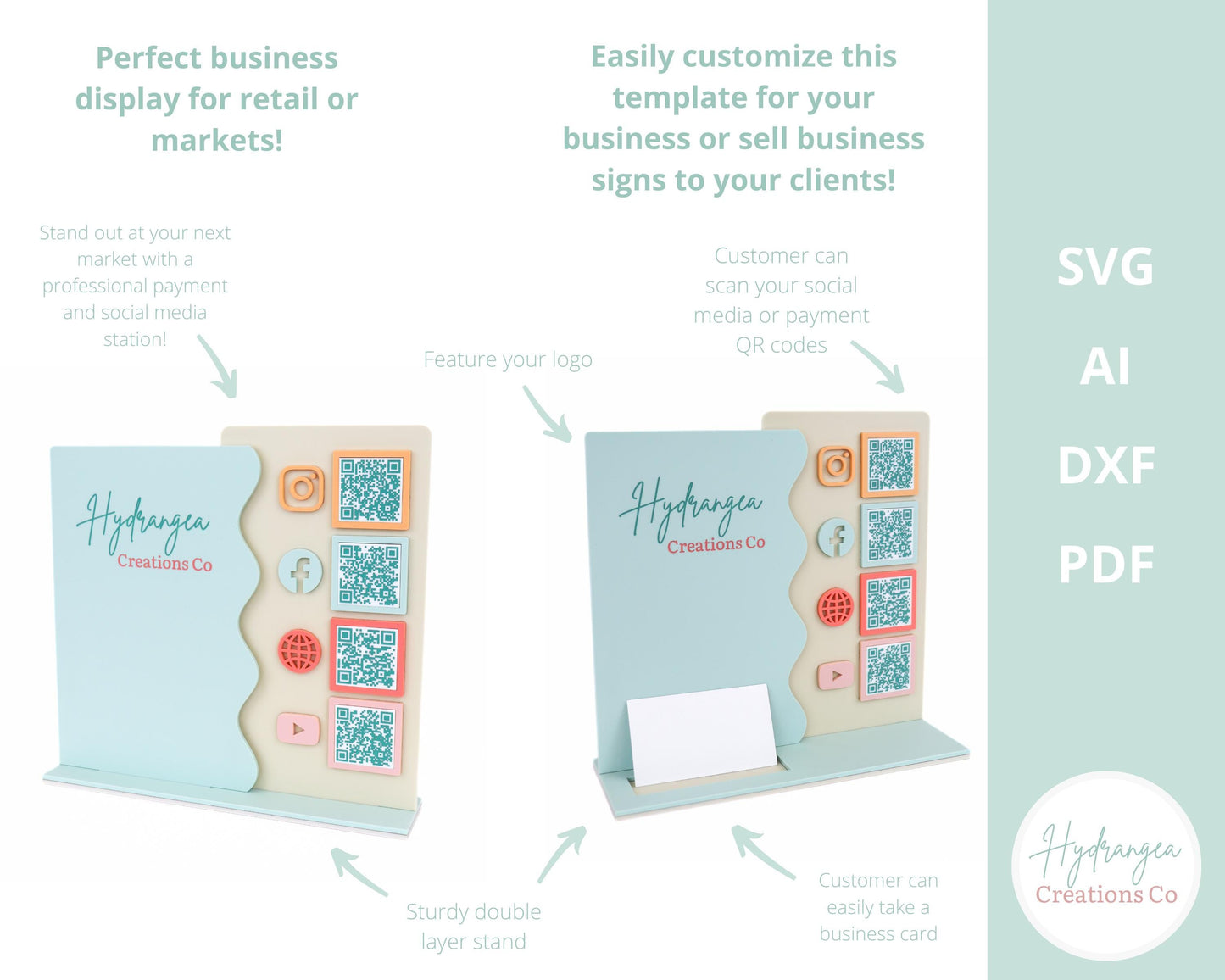 4 QR Wavy Sign Bundle Laser File SVG | Market Show Display | Scan to Pay QR Code Social Media Payment Business Card & Square Reader Station