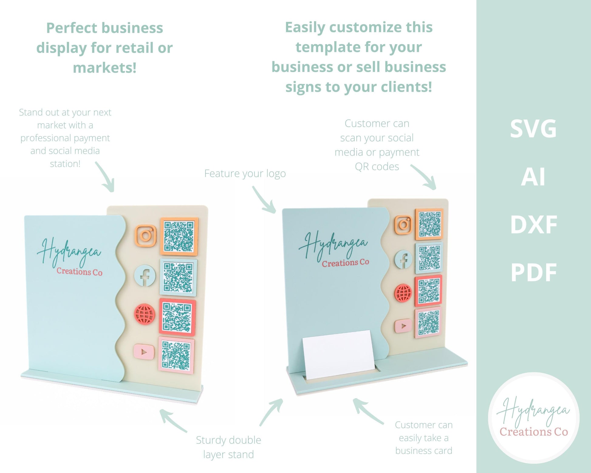 4 QR Wavy Sign Bundle Laser File SVG | Market Show Display | Scan to Pay QR Code Social Media Payment Business Card & Square Reader Station