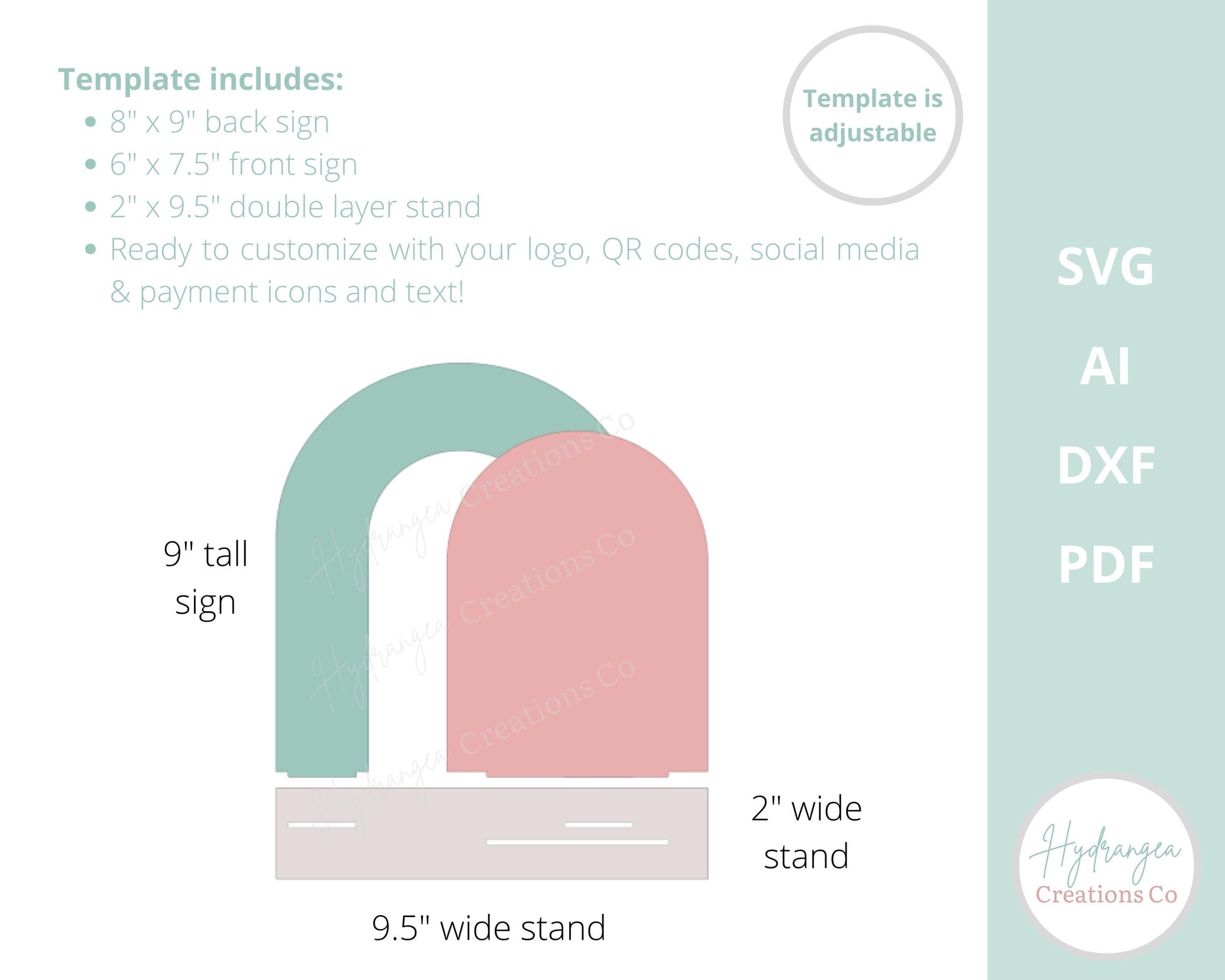 Double Arch Sign With Stand Template SVG Laser Cut File | Signature Drink Wedding Bar Menu Sign | Social Media Payment QR Code | Glowforge