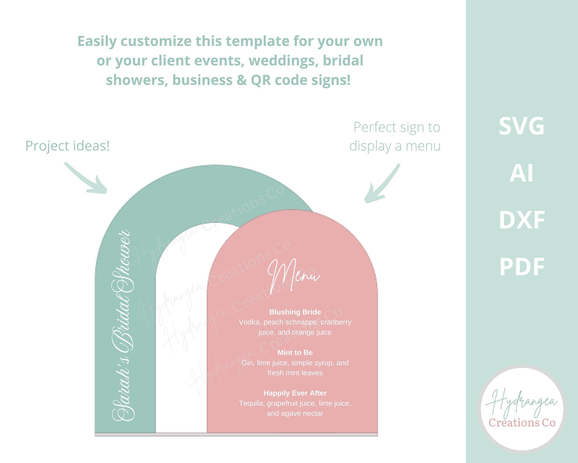 Double Arch Sign With Stand Template SVG Laser Cut File | Signature Drink Wedding Bar Menu Sign | Social Media Payment QR Code | Glowforge
