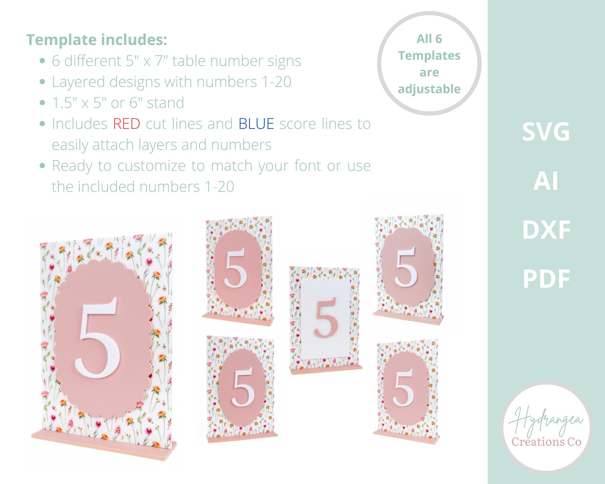 Table Number Bundle SVG Laser Cut File Template Modern Acrylic Wood Signage | Wedding Bridal Baby Shower Graduation | Wavy Scallop Oval