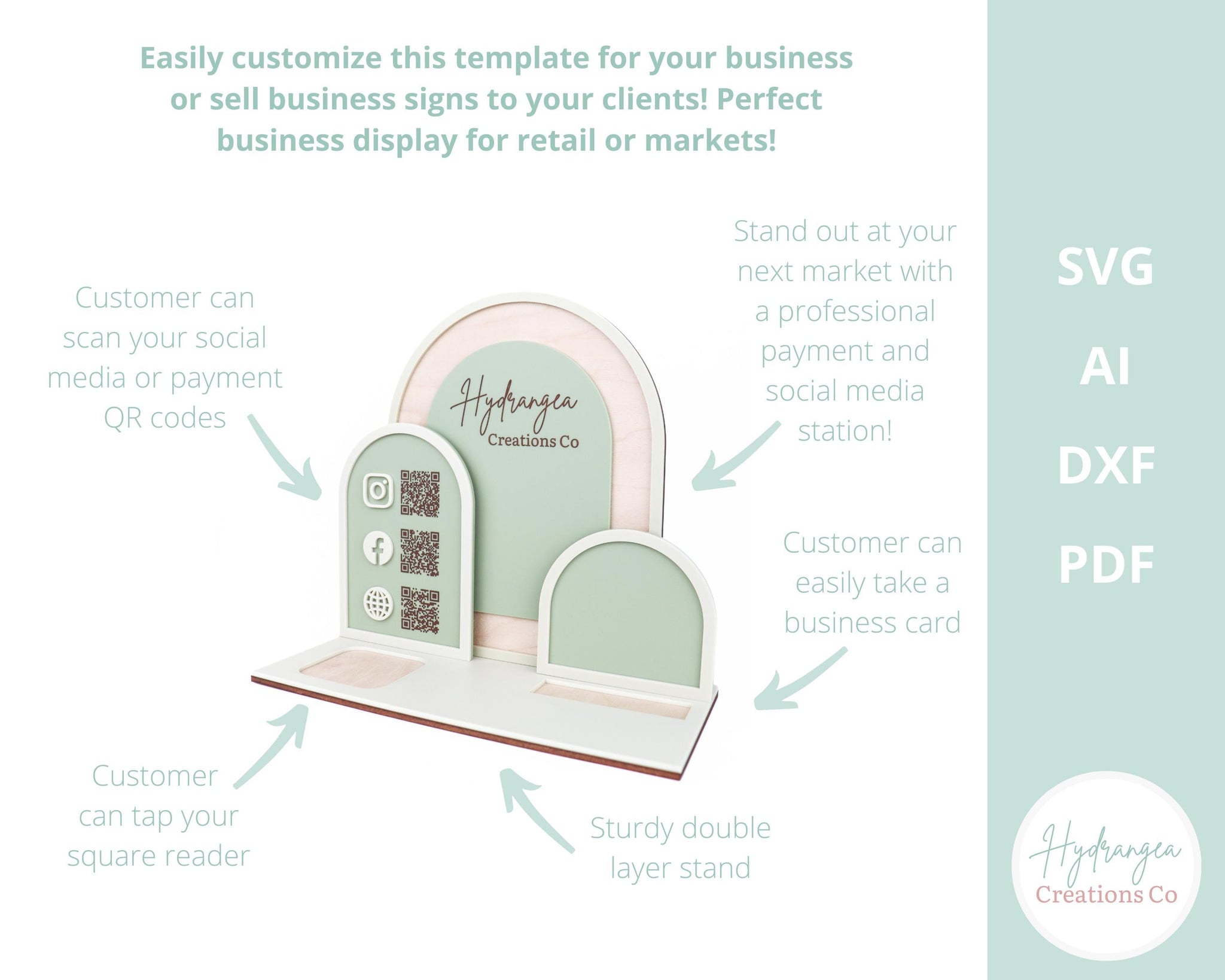 Triple Arch Square Reader Holder Template SVG | Payment Method Craft Show Display | QR Code Instagram Social Media Station | Laser Cut File