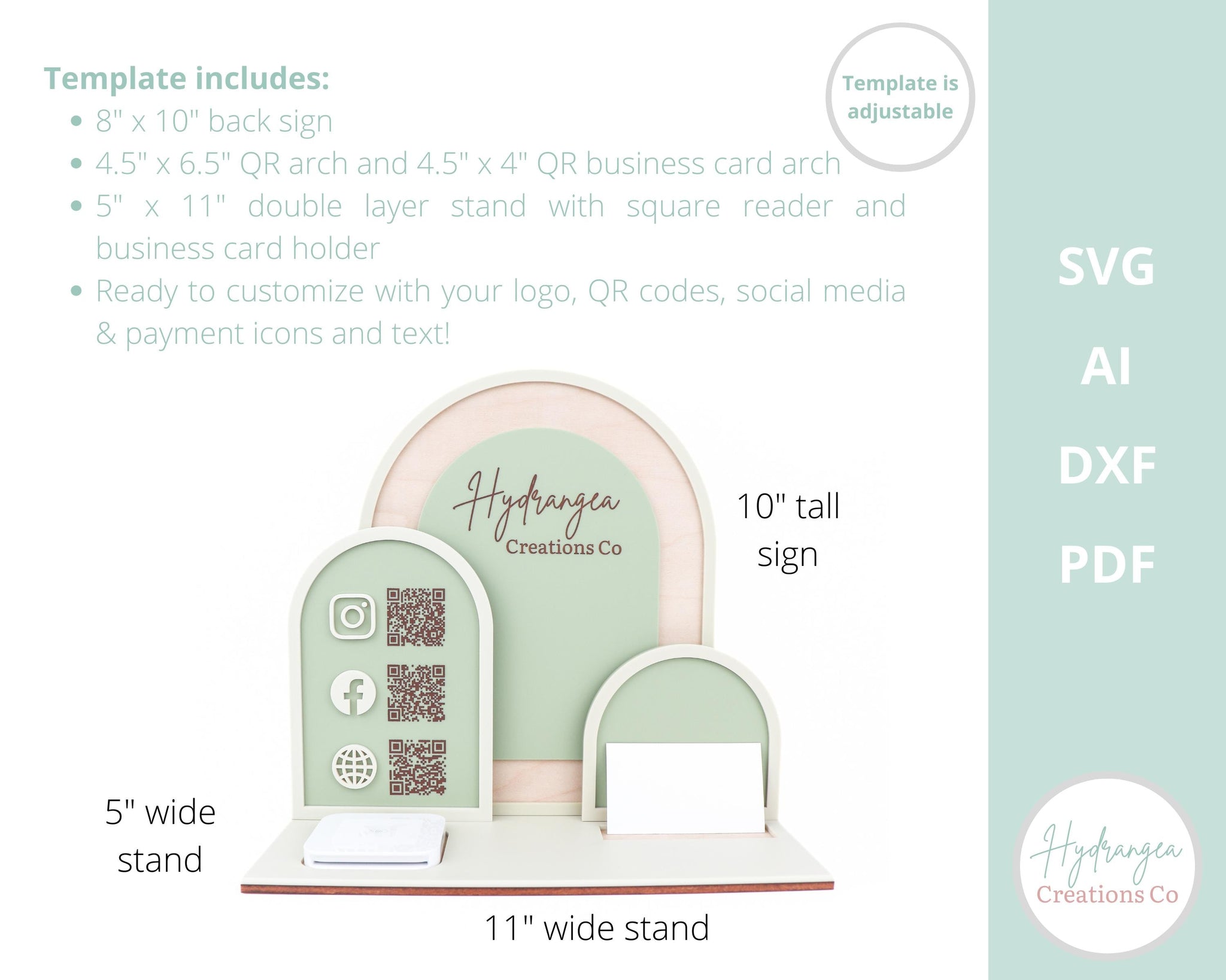 Triple Arch Square Reader Holder Template SVG | Payment Method Craft Show Display | QR Code Instagram Social Media Station | Laser Cut File