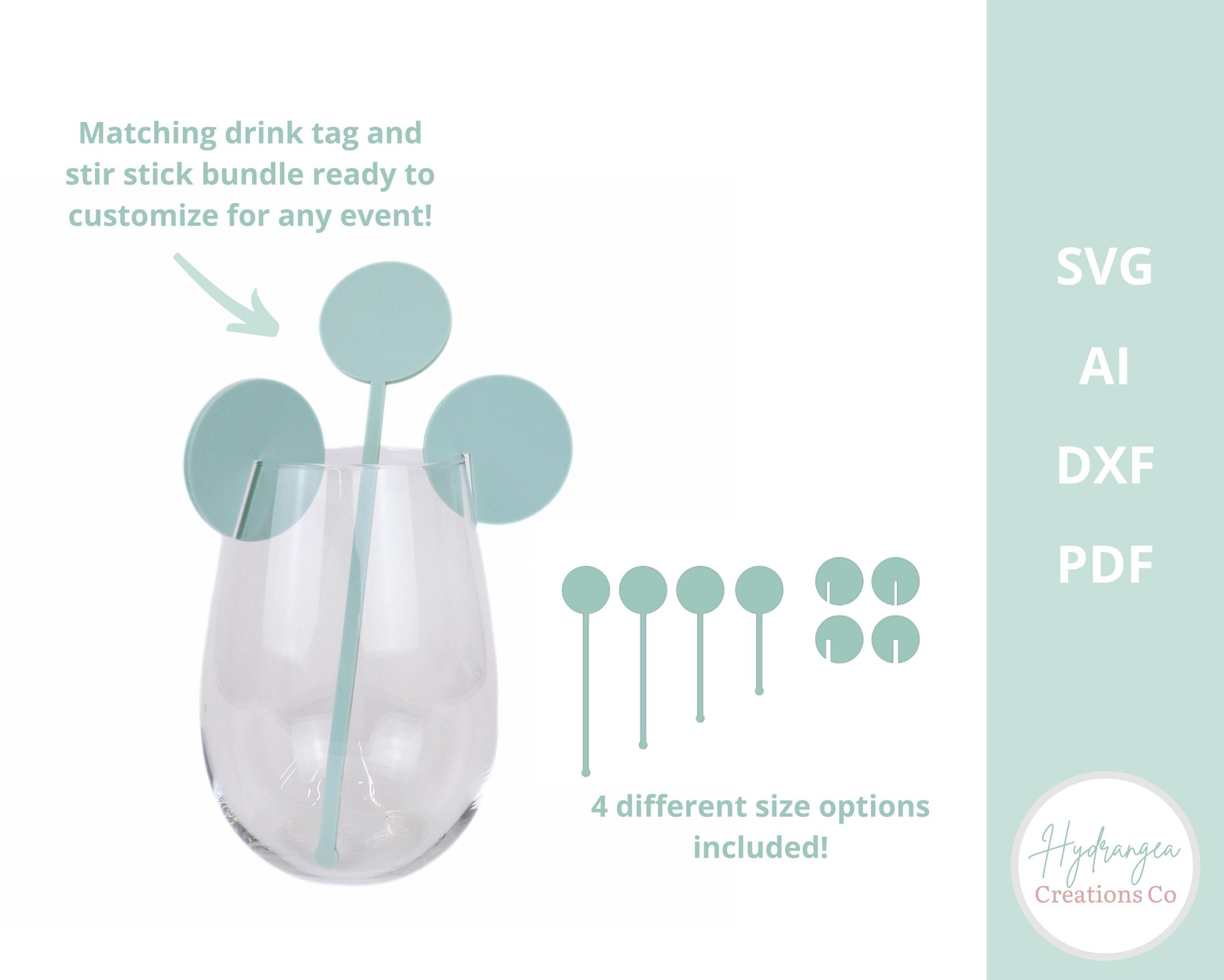 Circle Drink Tag & Stirrer Bundle SVG Laser Cut File Template | Simple Modern Round Drink Stirrer Name Tag | Wedding Birthday Any Shower