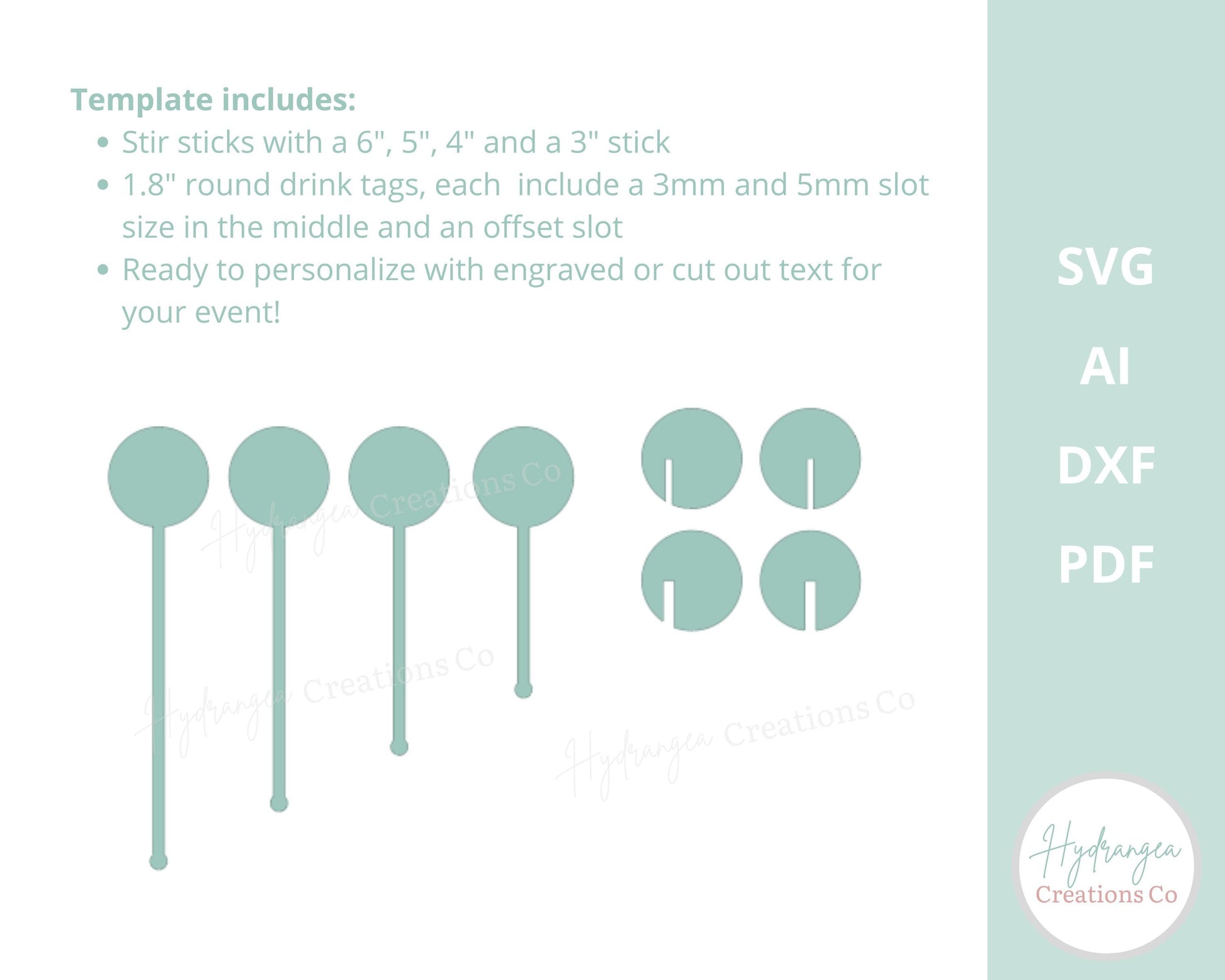 Circle Drink Tag & Stirrer Bundle SVG Laser Cut File Template | Simple Modern Round Drink Stirrer Name Tag | Wedding Birthday Any Shower