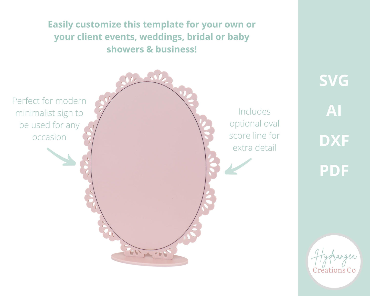 Lace Oval Sign Template SVG Signage | Signature Drink Sign | Social Media Sign | Bridal Wedding Shower Game QR Code | Laser Cut File
