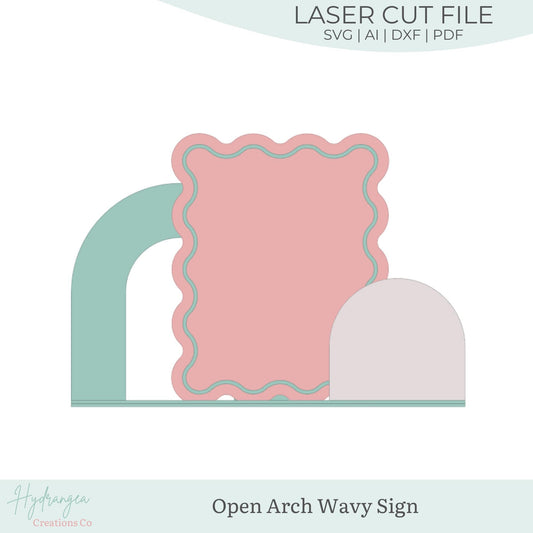 Triple Open Arch Wavy Sign With Stand Template SVG Signature Drink Wedding Bar Menu Sign, Social Media, QR Code, Glowforge Laser Cut File