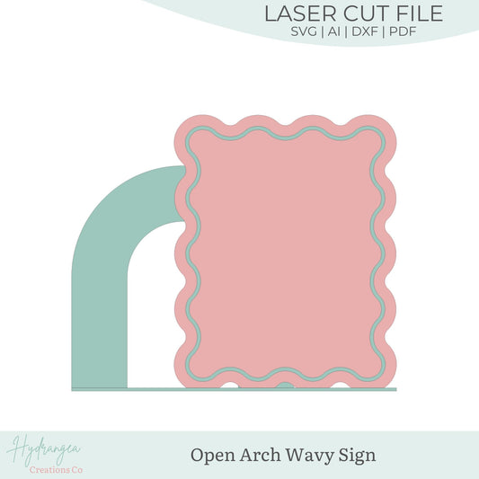 Open Arch Wavy Sign With Stand Template SVG Signature Drink Wedding Bar Menu Sign, Social Media, QR Code, Glowforge Laser Cut File