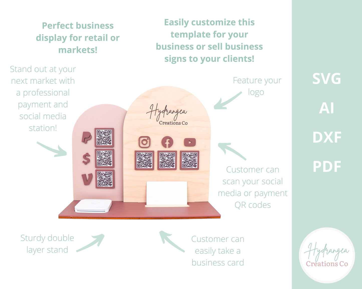 Square Reader Holder Template SVG | Double Arch QR Code Sign| Payment Method Craft Show Display | Social Media Station | Laser Cut File