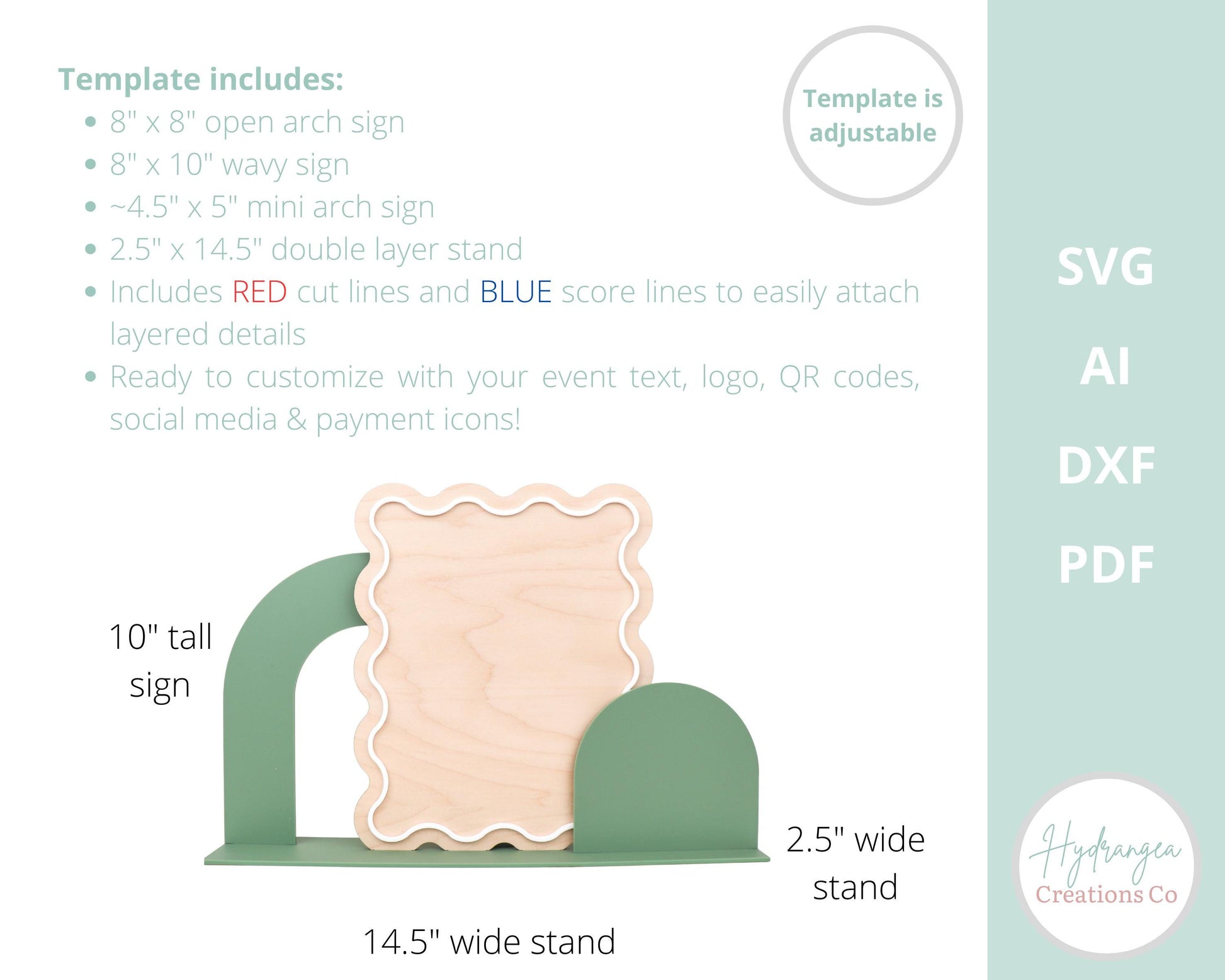 Triple Open Arch Wavy Sign With Stand Template SVG Signature Drink Wedding Bar Menu Sign, Social Media, QR Code, Glowforge Laser Cut File