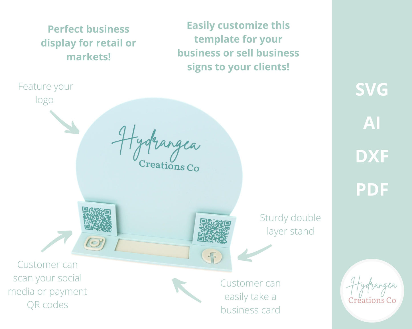 Circle QR Code Business Card Holder Laser SVG Cut File | Social Media QR Code Scan | Business Card Holder | Market Craft Show Display