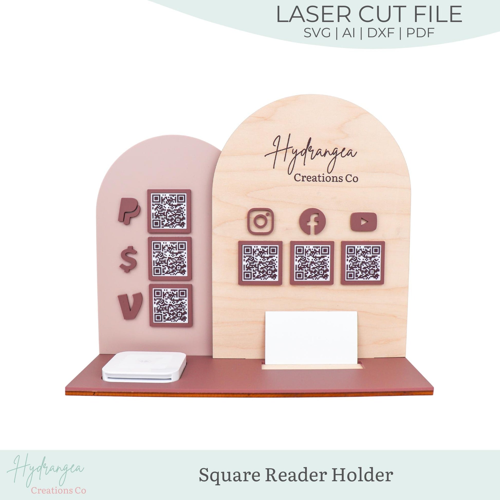 Square Reader Holder Template SVG | Double Arch QR Code Sign| Payment Method Craft Show Display | Social Media Station | Laser Cut File