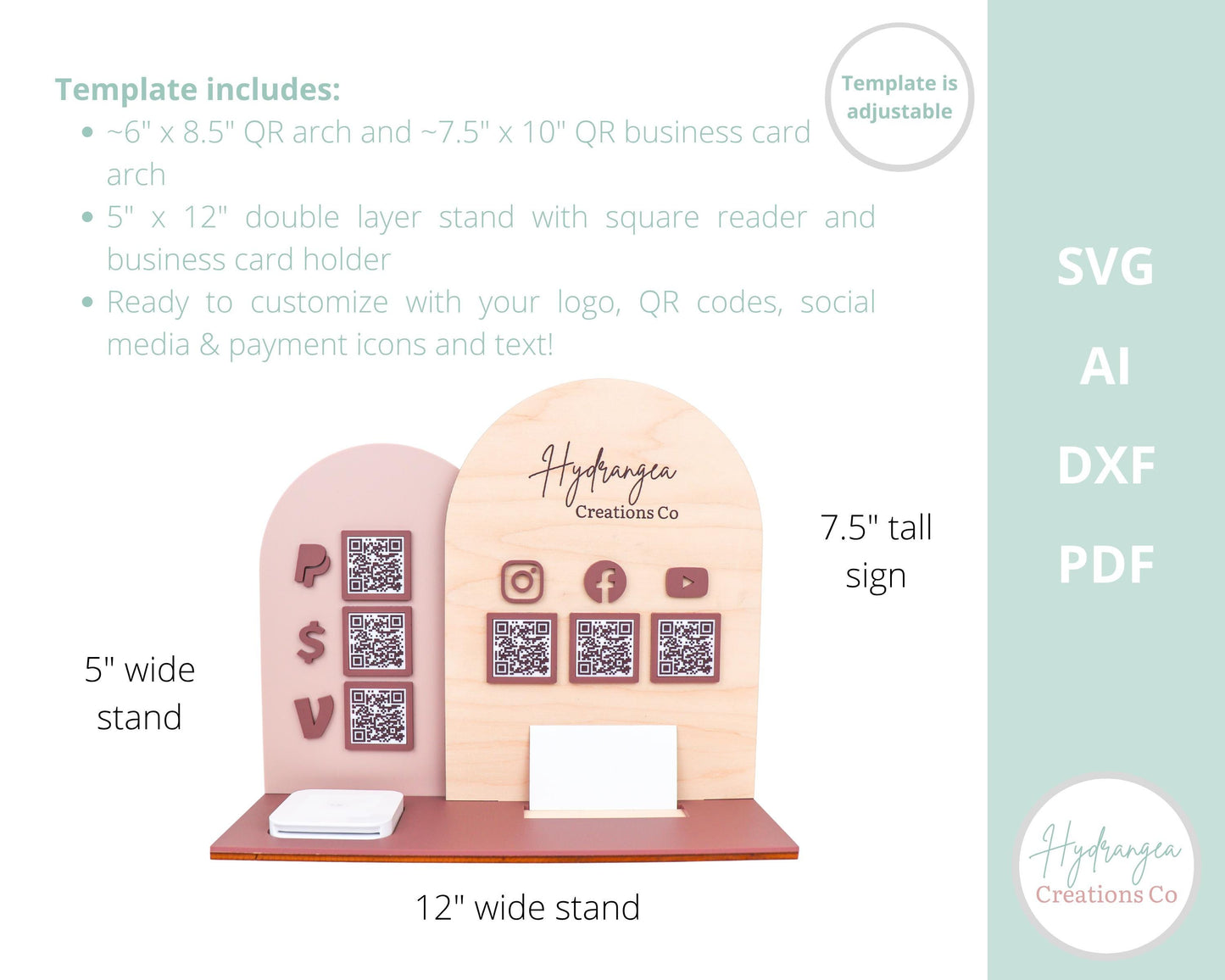 Square Reader Holder Template SVG | Double Arch QR Code Sign| Payment Method Craft Show Display | Social Media Station | Laser Cut File