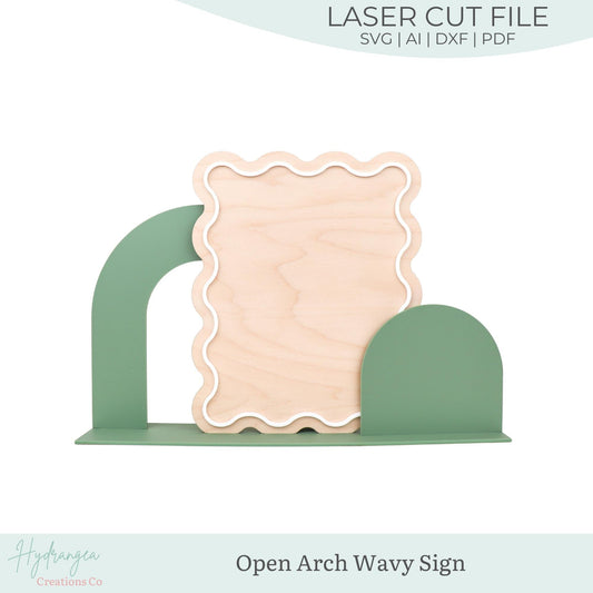 Triple Open Arch Wavy Sign With Stand Template SVG Signature Drink Wedding Bar Menu Sign, Social Media, QR Code, Glowforge Laser Cut File