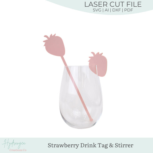 Drink Stir Stick Swizzle Stick Bundle SVG Strawberry Drink Name Tag Laser Cut File Template | Fruit Stirrer Bridal Shower Wedding Birthday