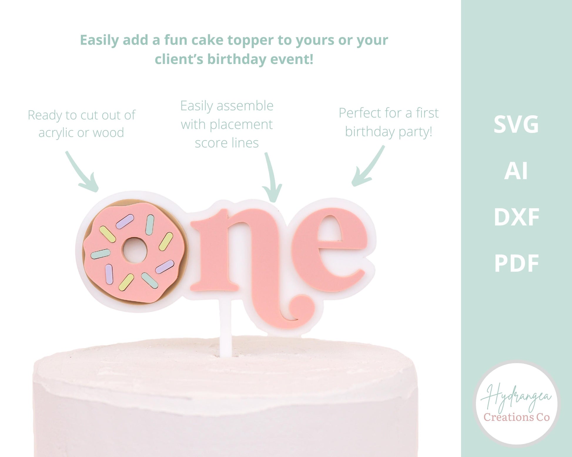 One Birthday Cake Topper SVG Laser Cut File | Donut Sweet Theme Birthday Party | Event Decor Laser File | Glowforge SVG Files
