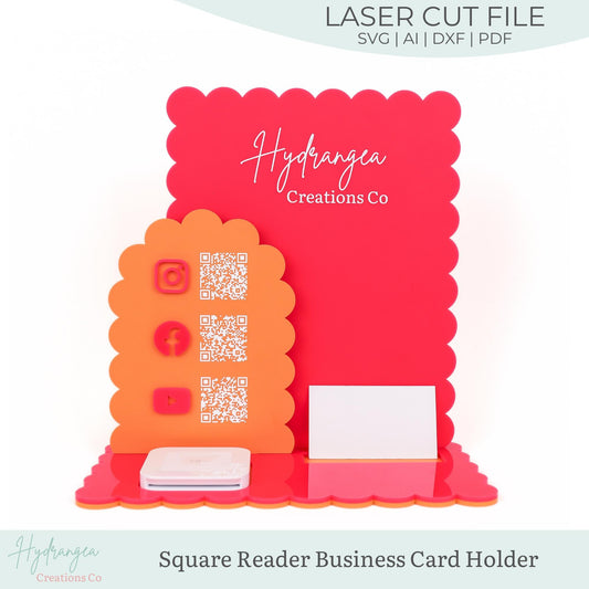Scallop Square Reader Business Card Holder SVG | Payment Method Craft Show Display | QR Code Instagram Social Media Station | Laser Cut File