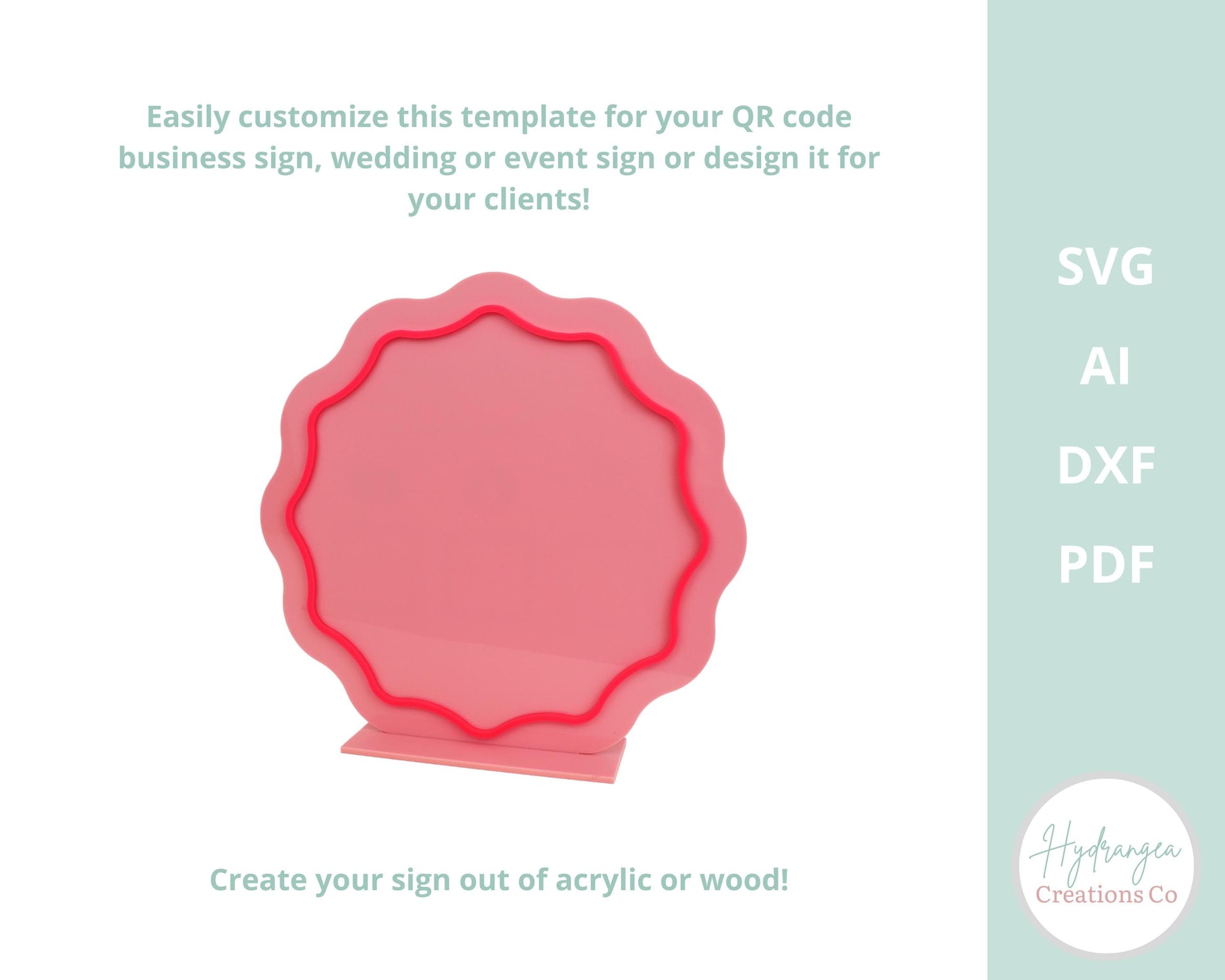 Wavy Circle Sign SVG Template | Round Sign with Frame | Business Sign SVG | Glowforge Laser Cut File