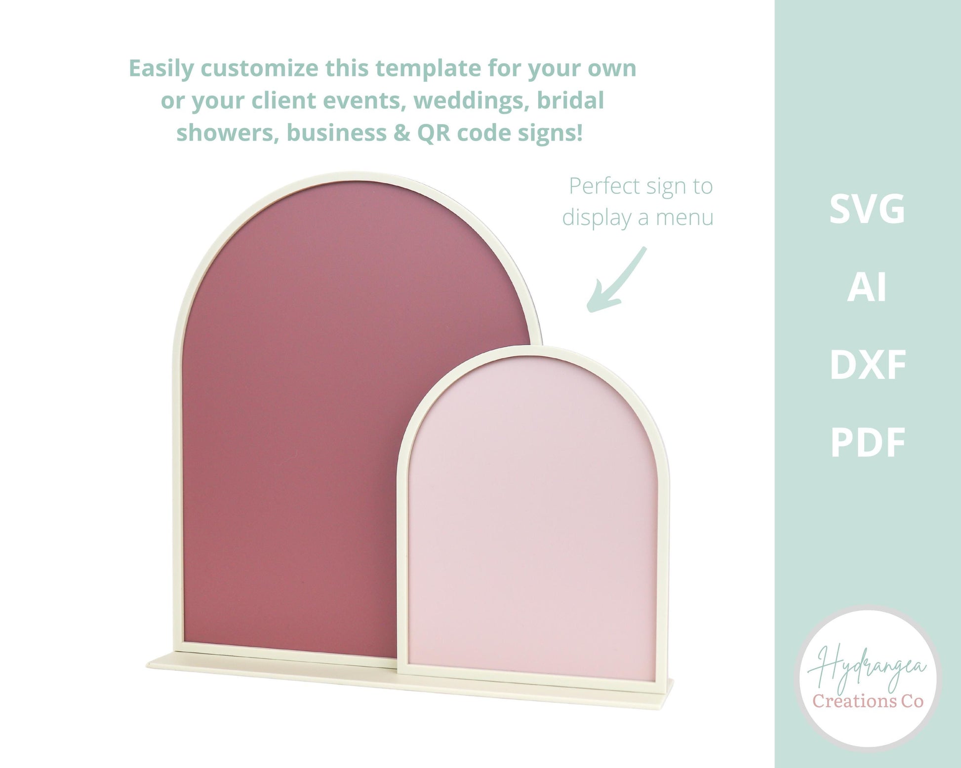 Double Arch Framed Sign With Stand Template SVG, Drink Wedding Bar Menu Sign, Social Media, Payment QR Code, Glowforge Laser Cut File