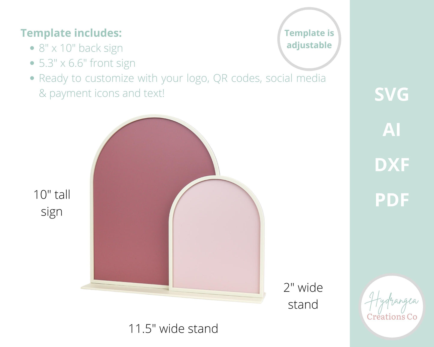 Double Arch Framed Sign With Stand Template SVG, Drink Wedding Bar Menu Sign, Social Media, Payment QR Code, Glowforge Laser Cut File