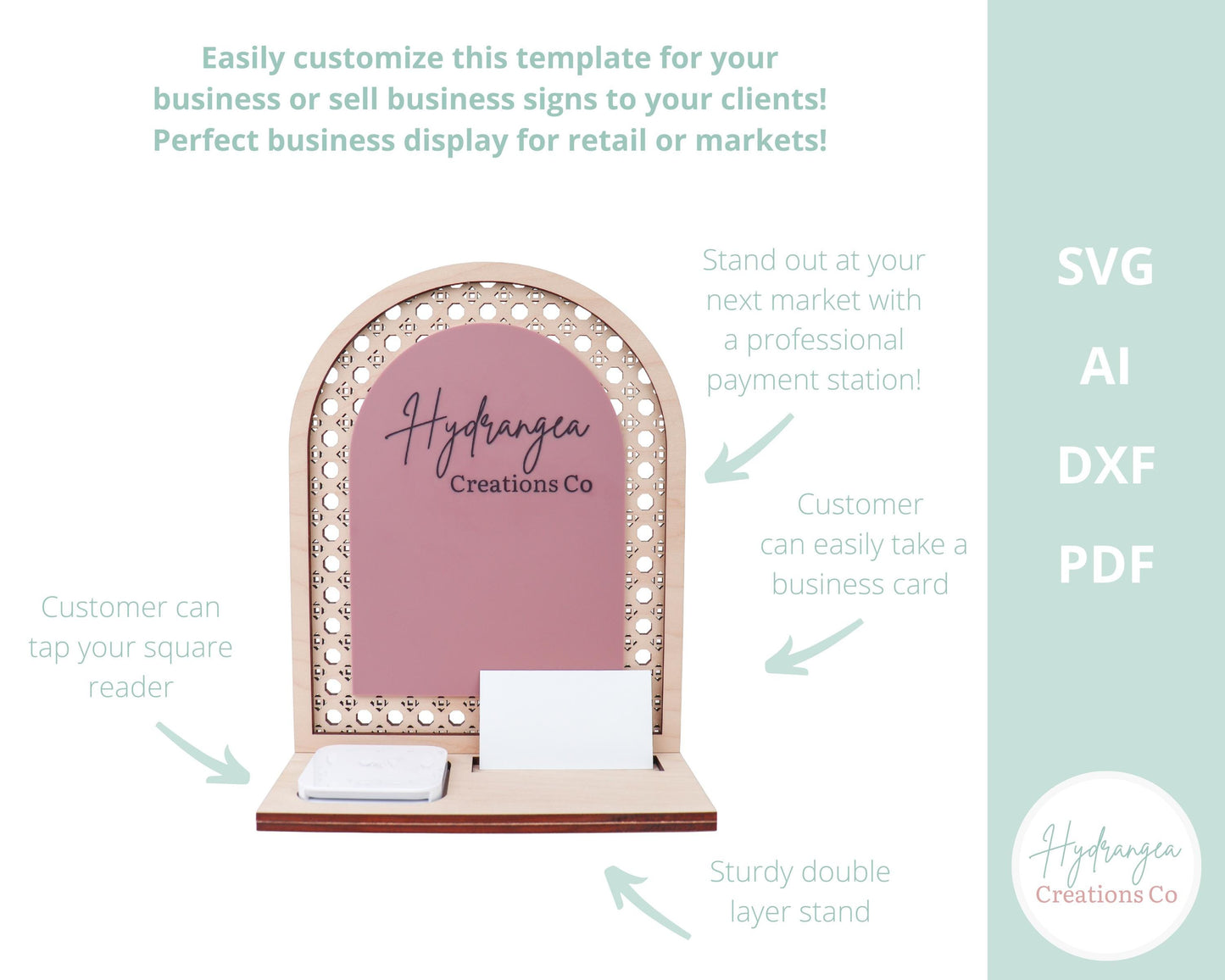 Arch Business Sign Vendor Event Display Square Reader Dock Laser File Market Craft Show Scan to Pay QR Code Social Media Payment Card Holder