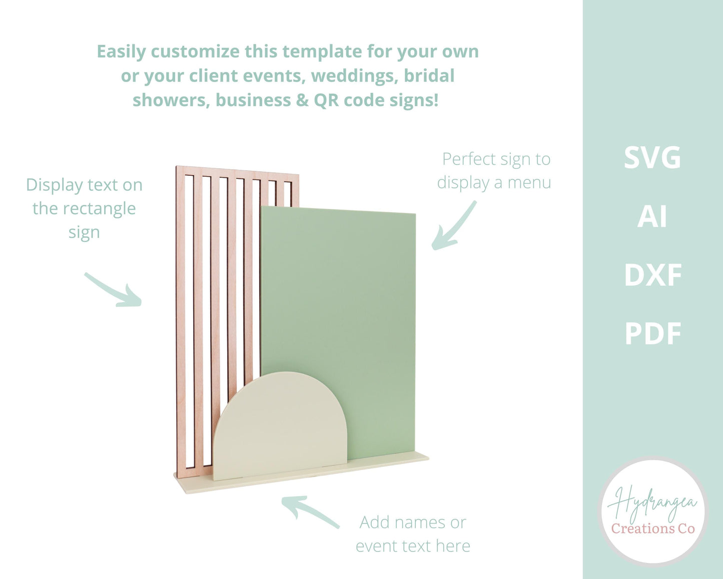 Rectangle and Arch Sign Slats SVG Wedding Template, Social Media, Payment QR Code, Signature Drink, Bar Menu Glowforge Laser Cut Files