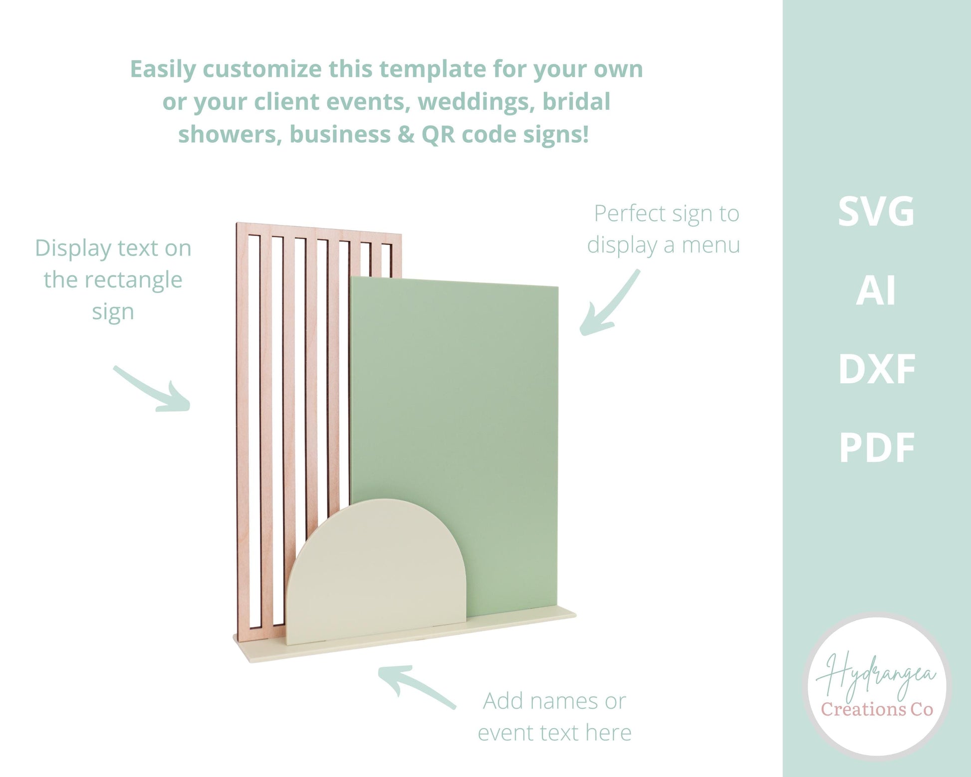 Rectangle and Arch Sign Slats SVG Wedding Template, Social Media, Payment QR Code, Signature Drink, Bar Menu Glowforge Laser Cut Files