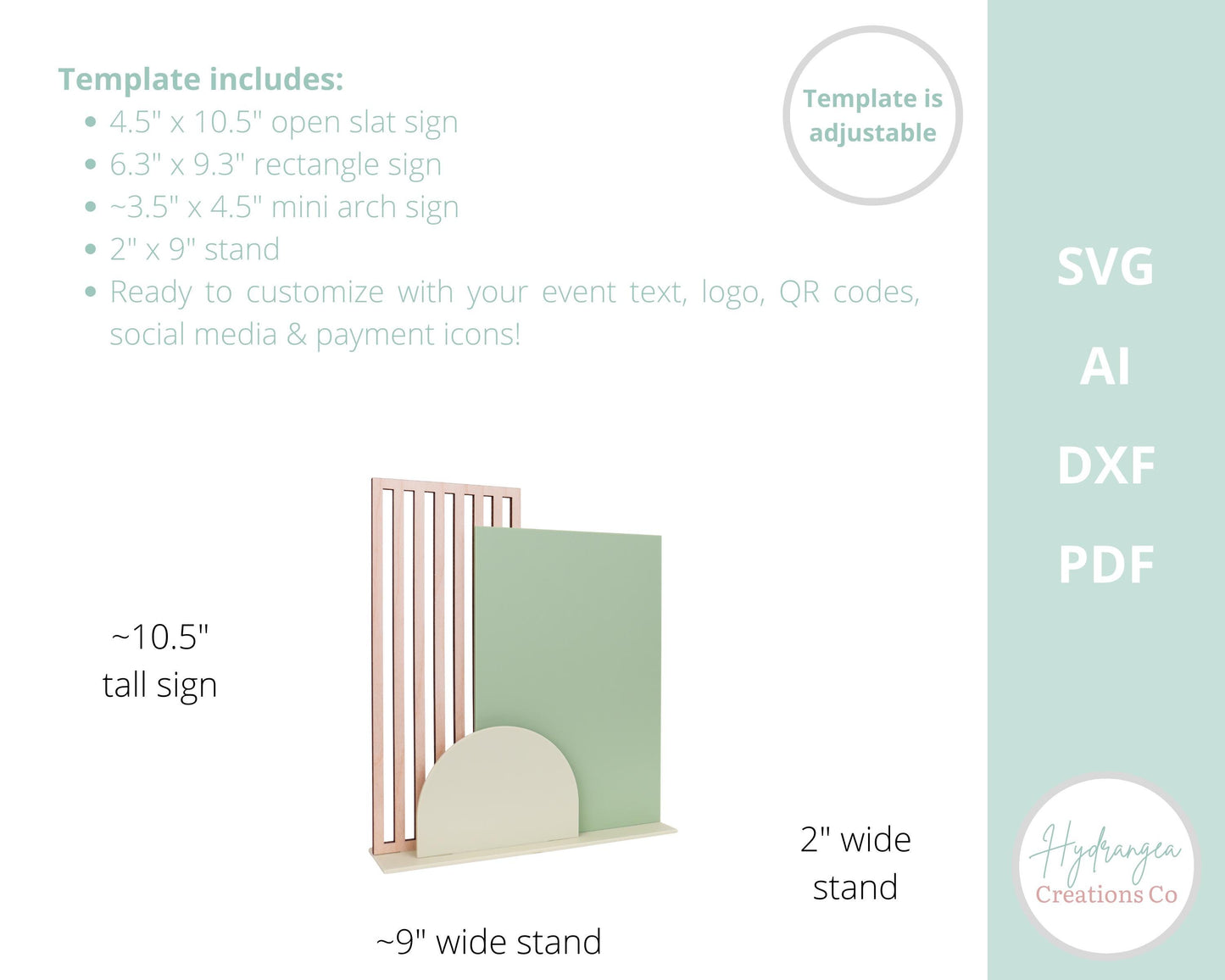 Rectangle and Arch Sign Slats SVG Wedding Template, Social Media, Payment QR Code, Signature Drink, Bar Menu Glowforge Laser Cut Files