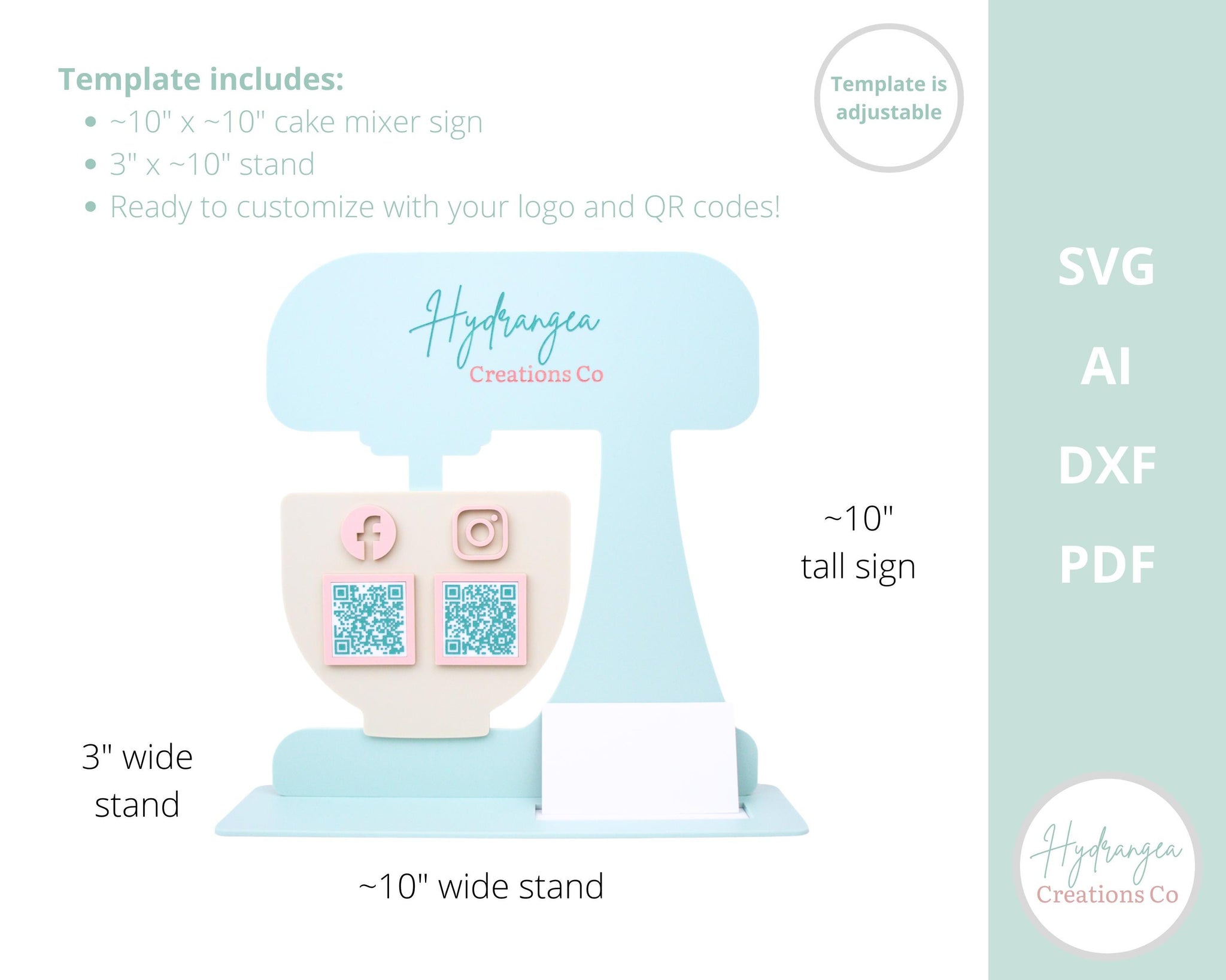 QR Code Sign Laser File SVG Baker Cake Mixer Stand | Market Craft Show Display | Scan Social Media Payment | Business Card Holder