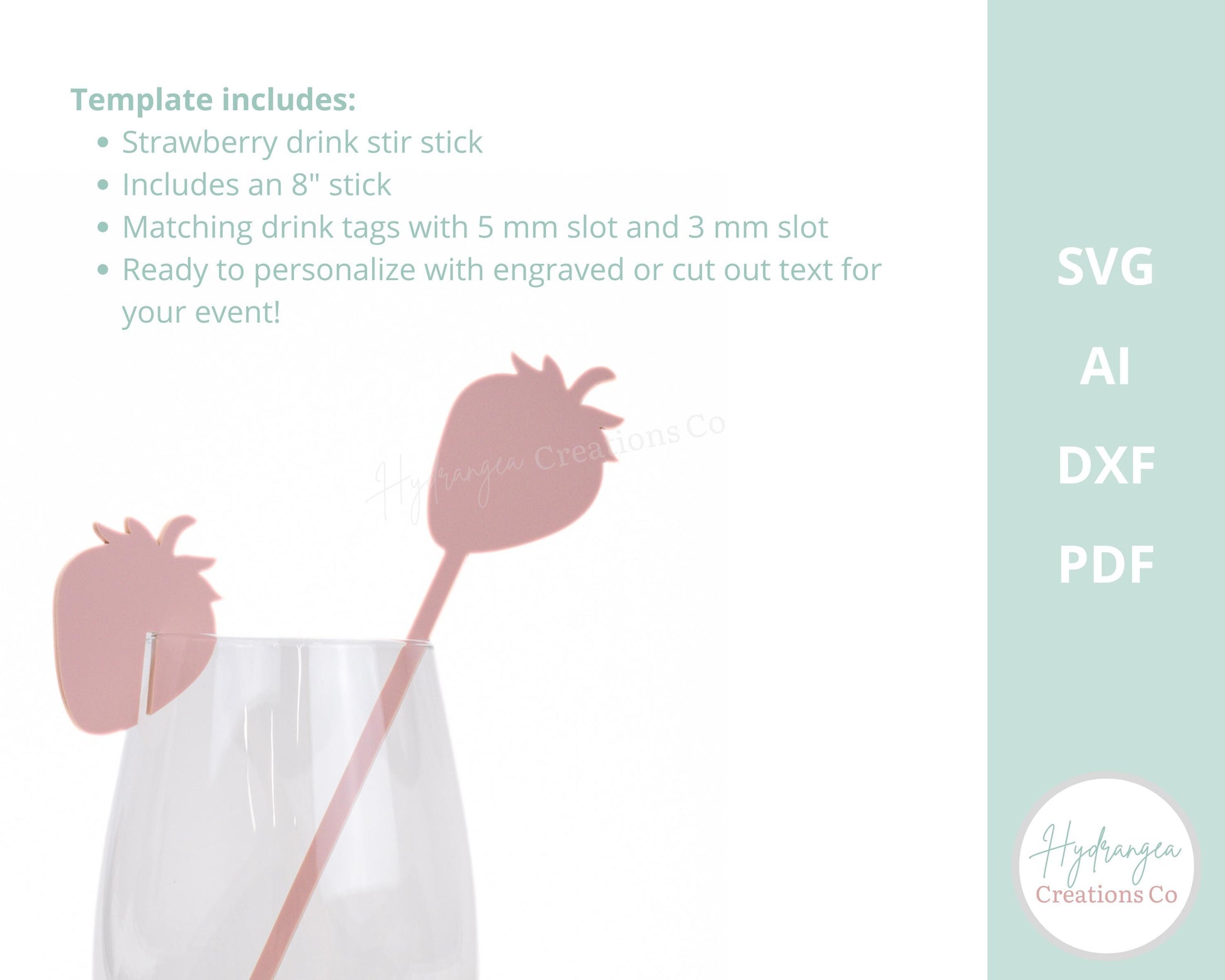 Drink Stir Stick Swizzle Stick Bundle SVG Strawberry Drink Name Tag Laser Cut File Template | Fruit Stirrer Bridal Shower Wedding Birthday