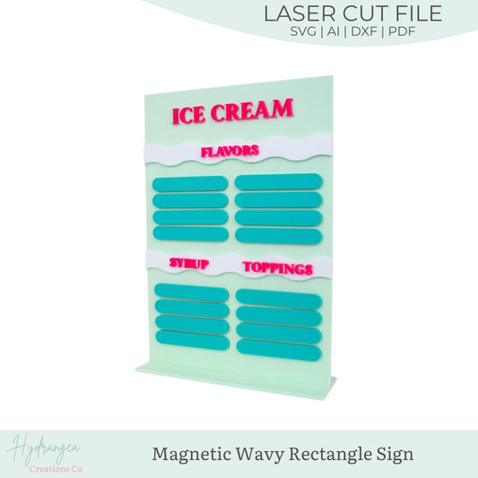 Magnetic Flavor Sign Interchangeable Laser File SVG | Market Craft Show Retail Display | Acrylic Product Price List Sign | Ice Cream Menu