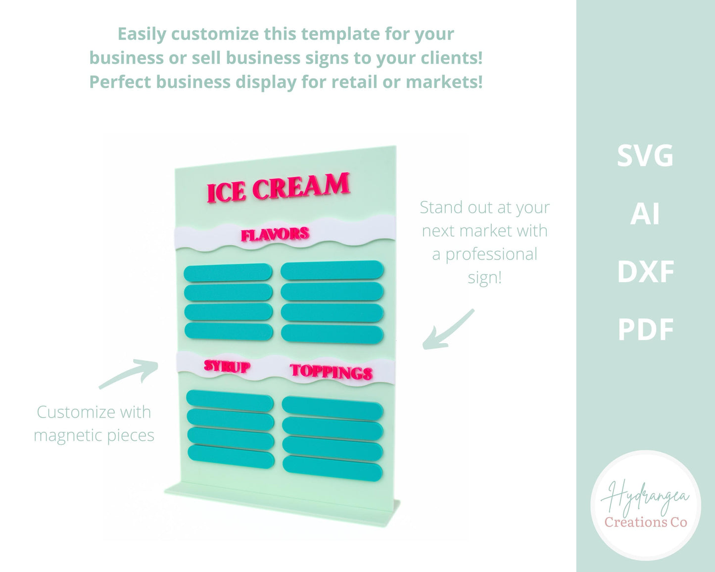 Magnetic Flavor Sign Interchangeable Laser File SVG | Market Craft Show Retail Display | Acrylic Product Price List Sign | Ice Cream Menu