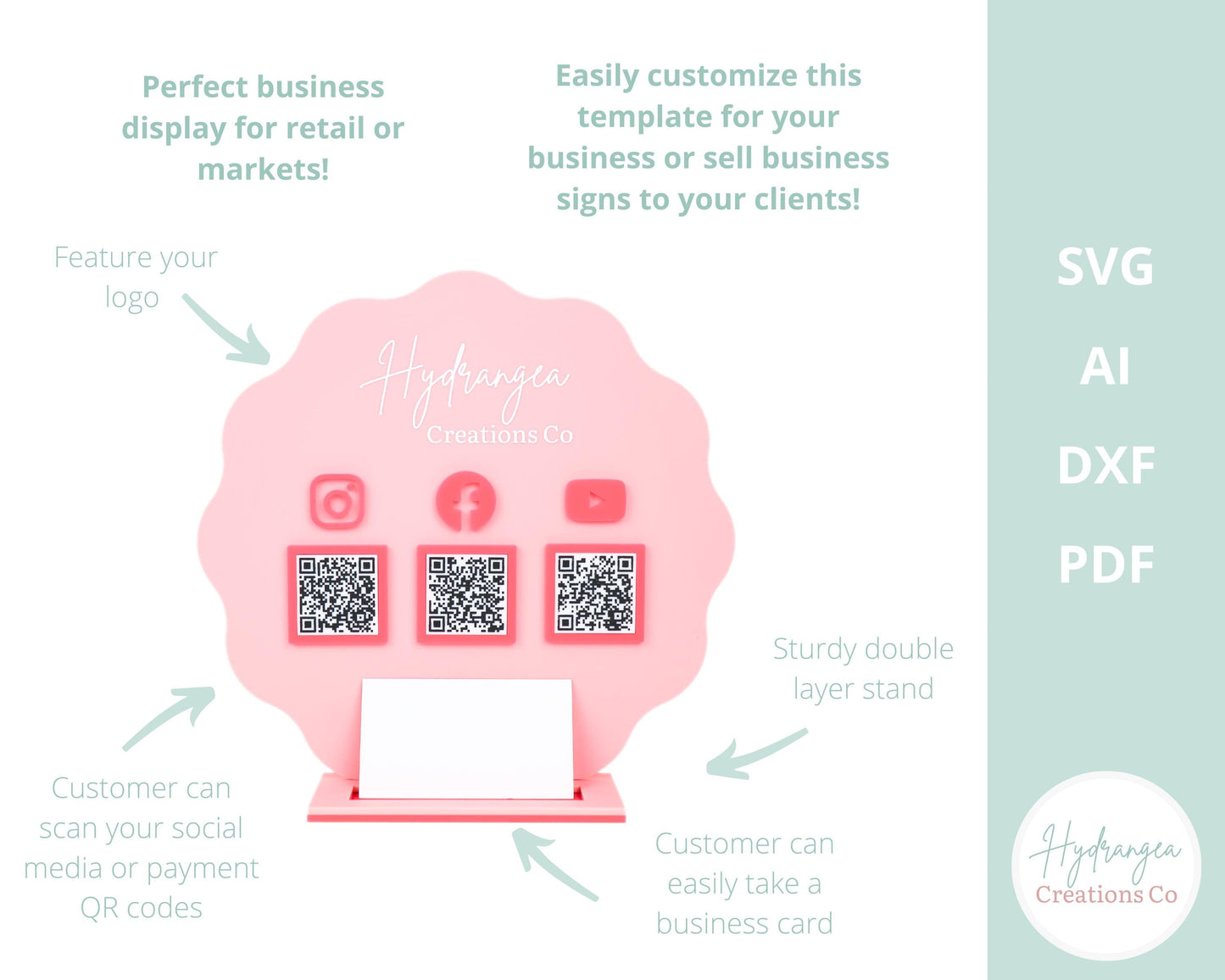 Wavy Circle QR Code Business Card Holder Laser SVG Cut File | Social Media QR Code Scan | Business Card Holder | Market Craft Show Display