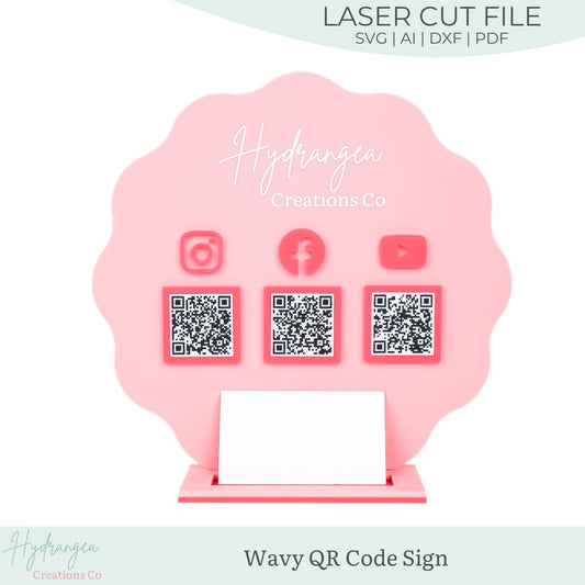 Wavy Circle QR Code Business Card Holder Laser SVG Cut File | Social Media QR Code Scan | Business Card Holder | Market Craft Show Display