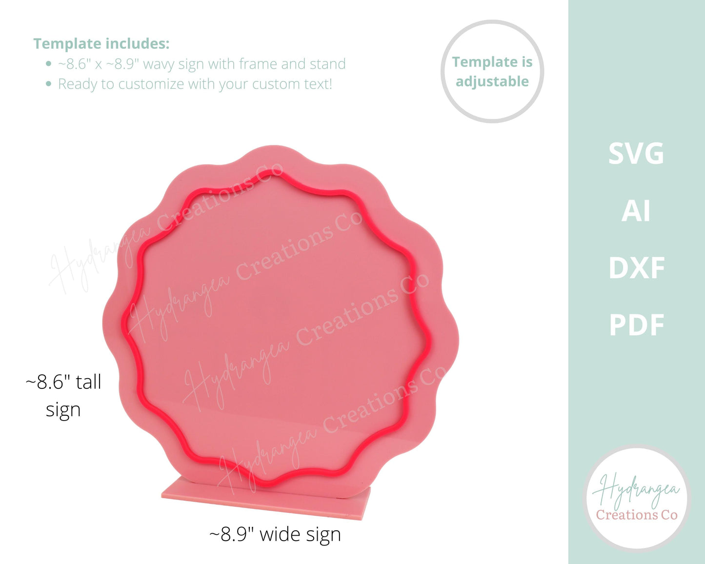 Wavy Circle Sign SVG Template | Round Sign with Frame | Business Sign SVG | Glowforge Laser Cut File