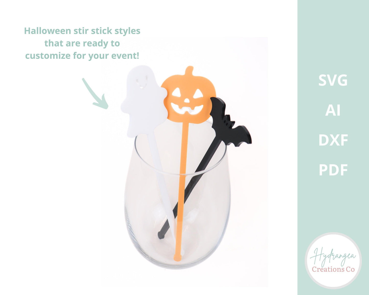Halloween Drink Stirrer SVG Laser Cut File Template | Drink Stir Stick Spooky Party Favor Name Tag | Pumpkin Ghost Bat Stir Sticks