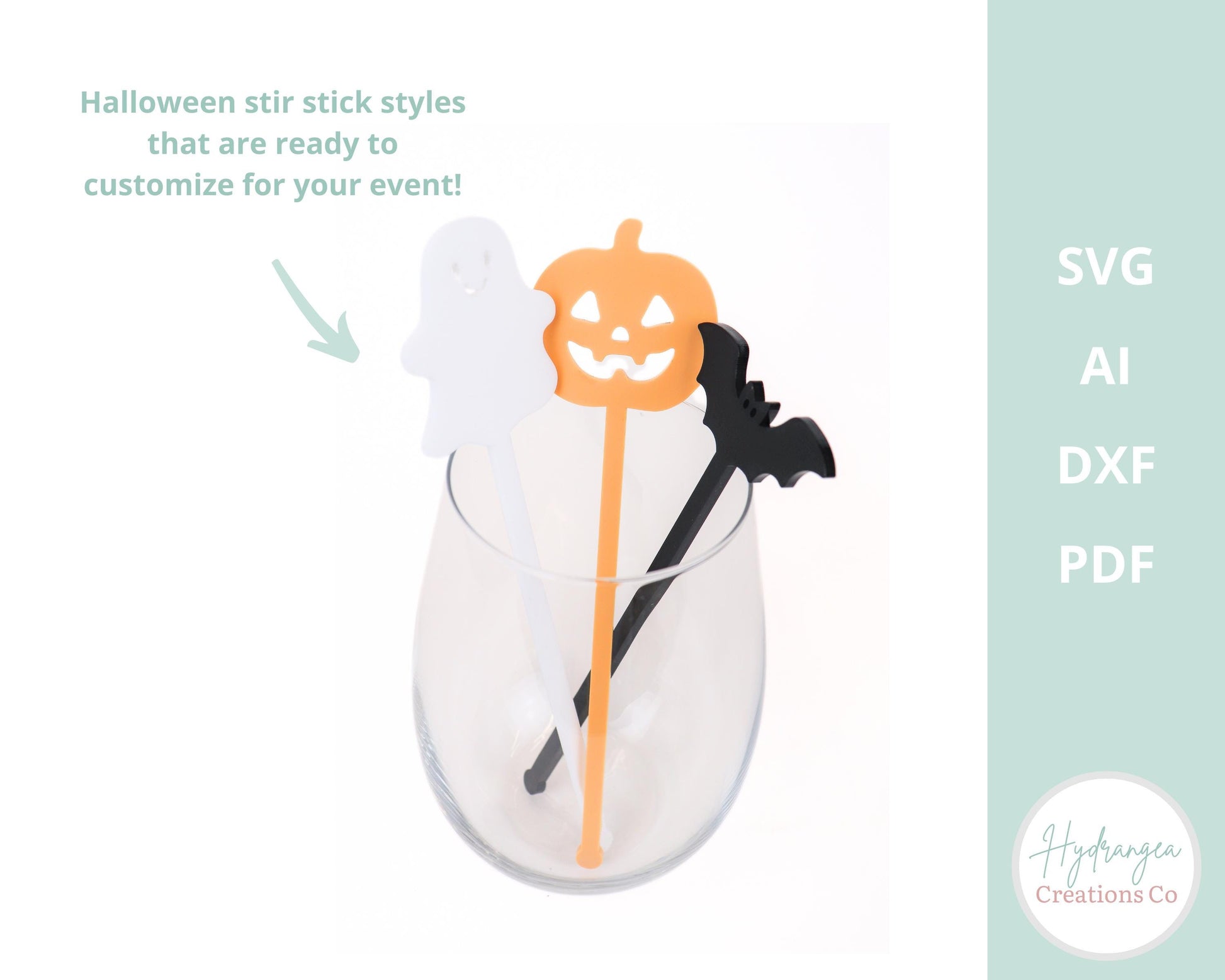 Halloween Drink Stirrer SVG Laser Cut File Template | Drink Stir Stick Spooky Party Favor Name Tag | Pumpkin Ghost Bat Stir Sticks