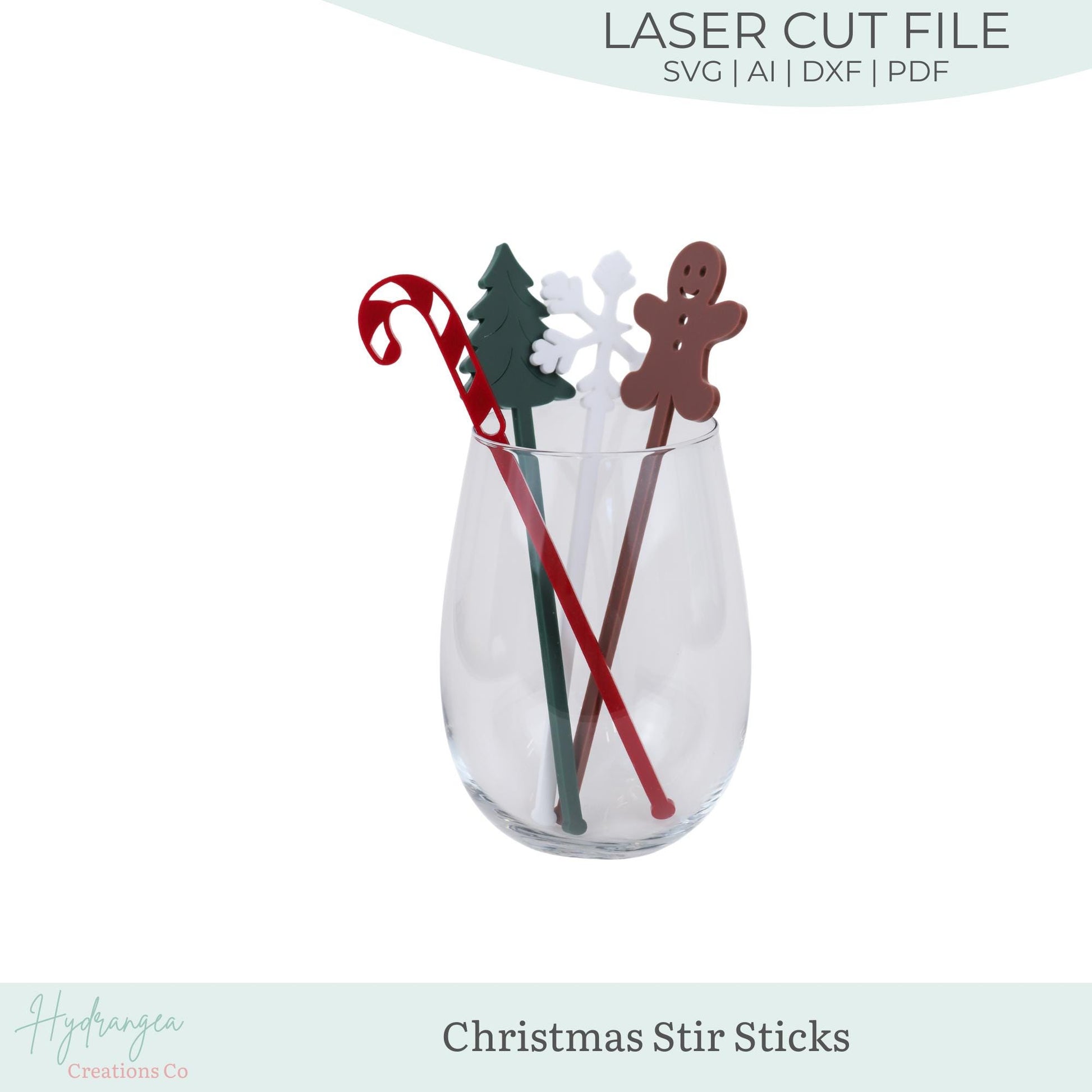 Christmas Drink Stirrer SVG Laser Cut File Template | Drink Stir Stick Party Favor Name Tag | Candy Cane Gingerbread Snowflake Stir Sticks