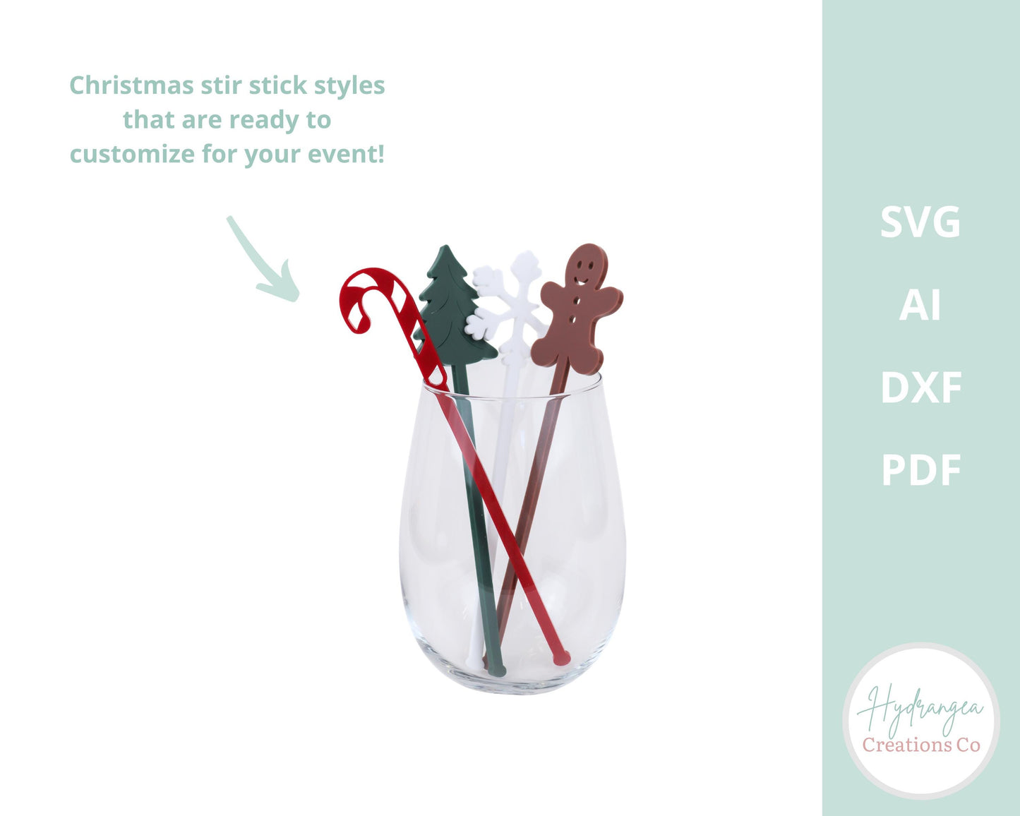 Christmas Drink Stirrer SVG Laser Cut File Template | Drink Stir Stick Party Favor Name Tag | Candy Cane Gingerbread Snowflake Stir Sticks