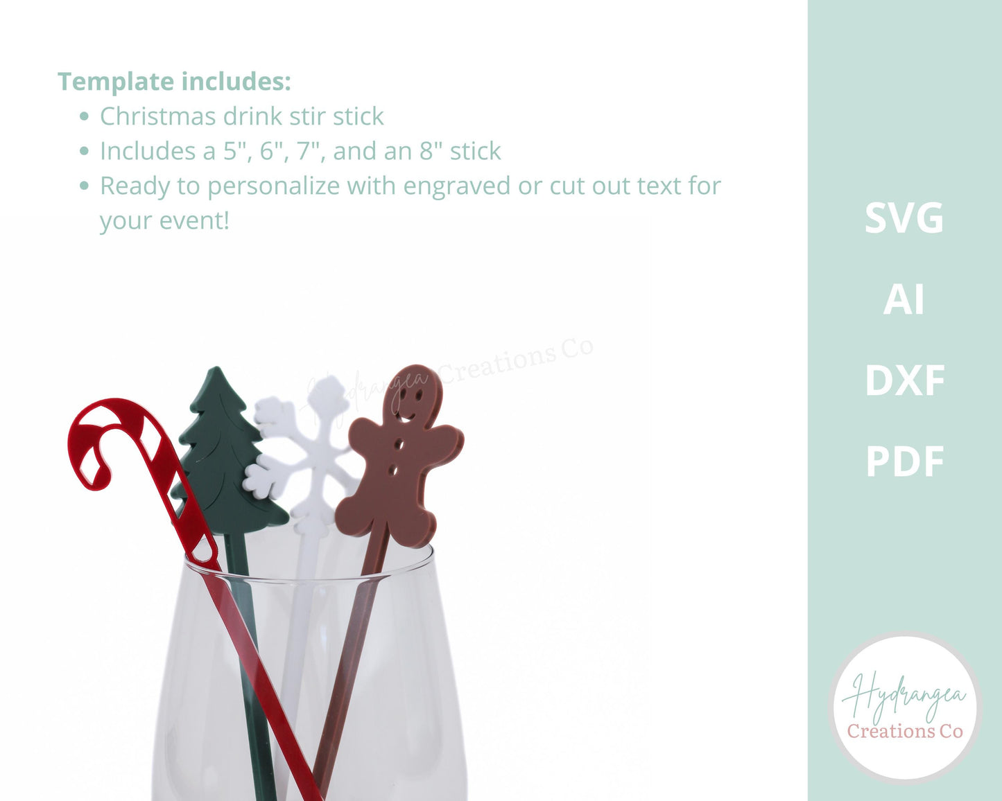 Christmas Drink Stirrer SVG Laser Cut File Template | Drink Stir Stick Party Favor Name Tag | Candy Cane Gingerbread Snowflake Stir Sticks