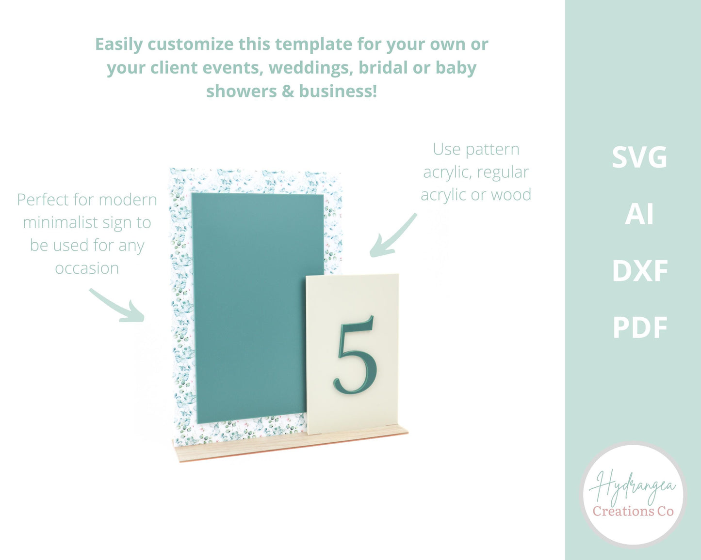 Table Number and Double Rectangle Sign SVG Laser Cut File | Template Modern Acrylic Signage | Wedding Bridal Baby Shower Any Party