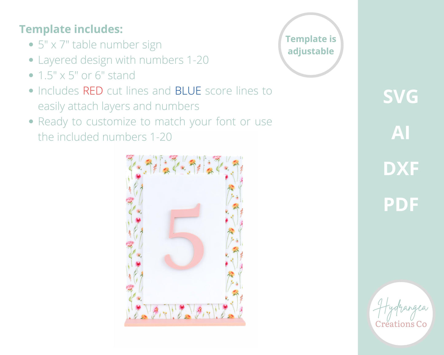 Table Number Layered Rectangle SVG Laser Cut File Template Wedding Acrylic Wood Signage | Bridal Baby Shower Graduation Table Number