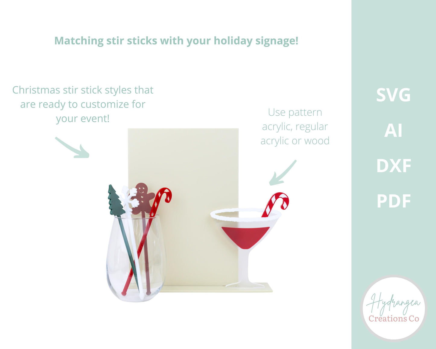 Christmas Bundle SVG Sign and Stir Sticks | Candy Cane Martini Sign and Holiday Stir Sticks | Cricut Glowforge Laser Cut File