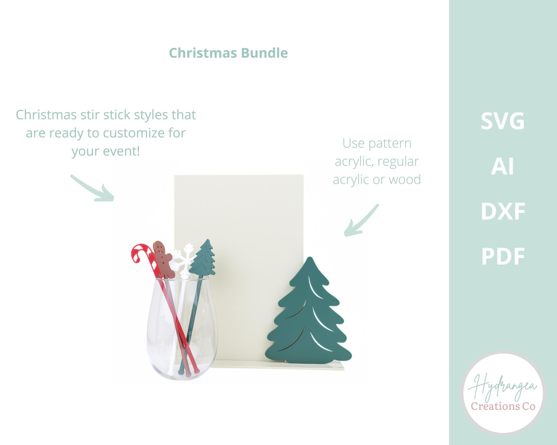 Christmas Bundle SVG Sign and Stir Sticks | Christmas Tree Sign and Holiday Stir Sticks | Cricut Glowforge Laser Cut File