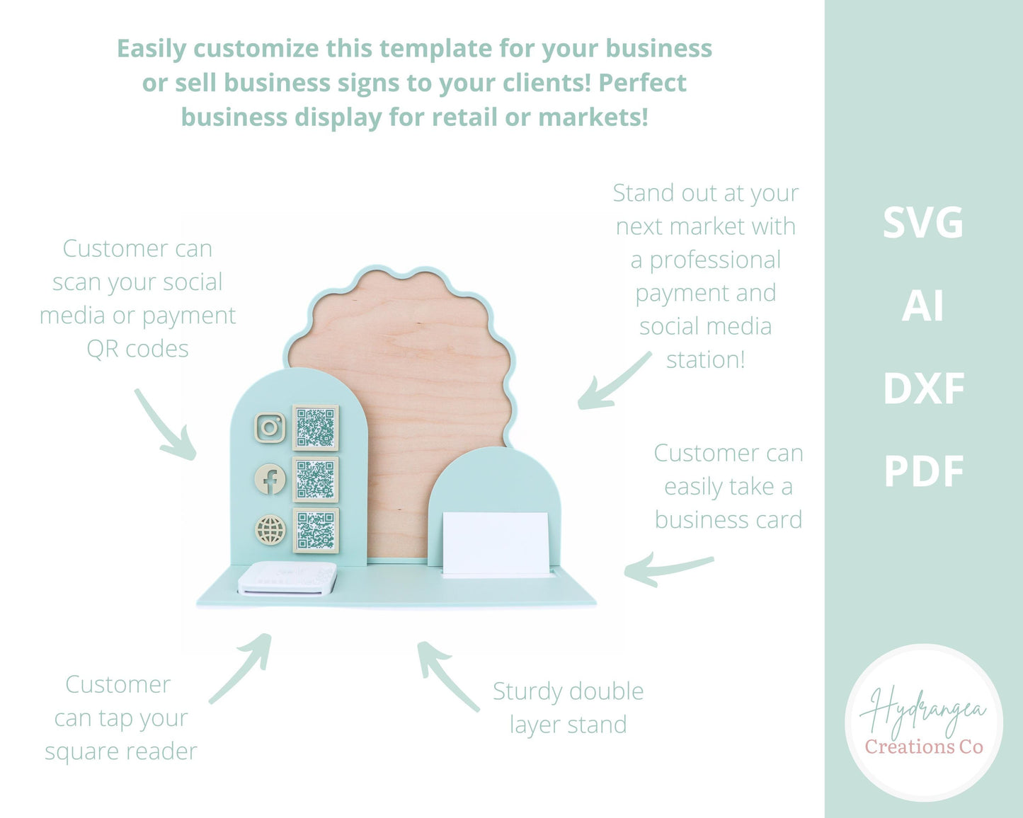 Wavy Arch Square Reader Holder Template SVG | Business Card Craft Show Display | QR Code Instagram Social Media Station | Laser Cut File