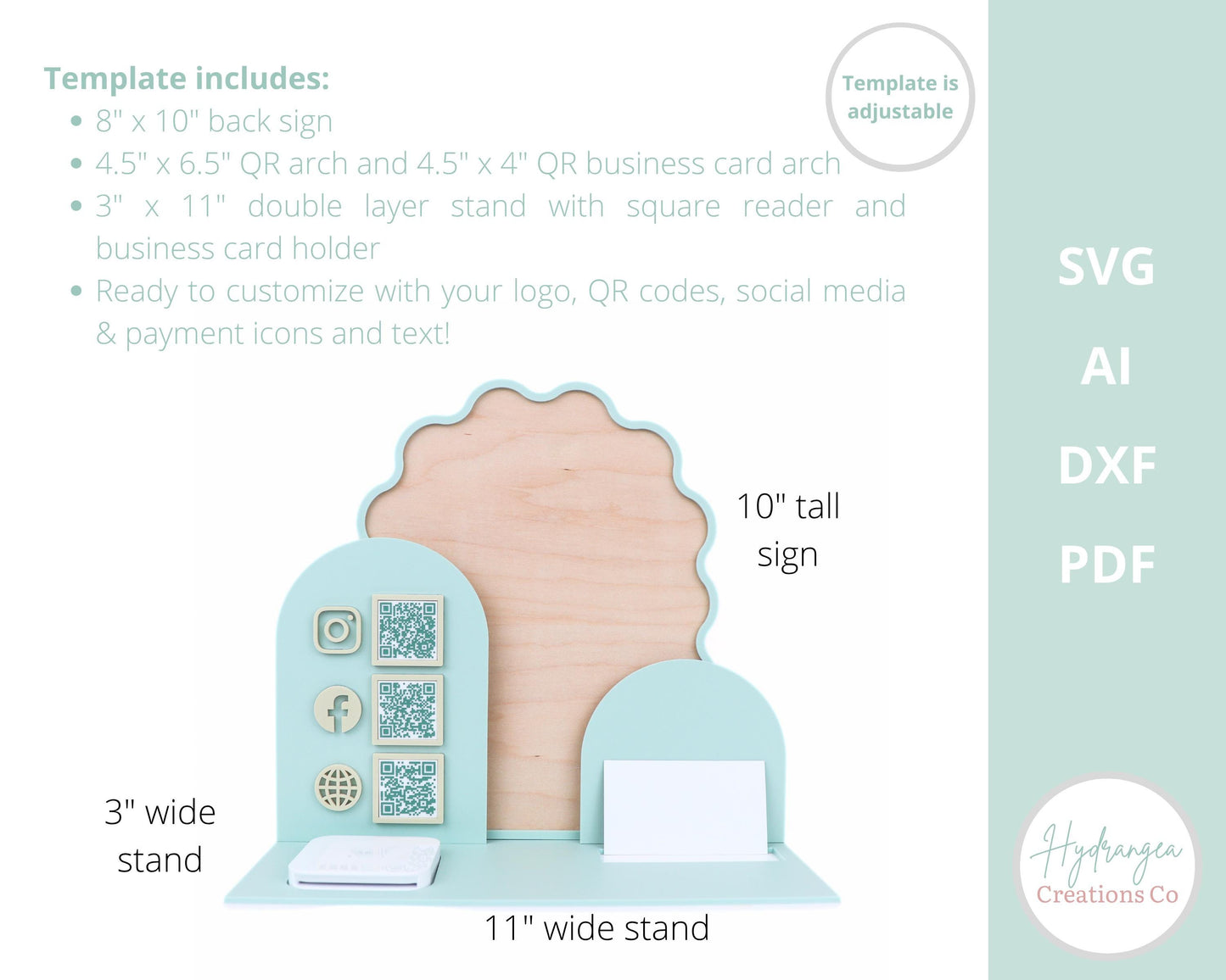 Wavy Arch Square Reader Holder Template SVG | Business Card Craft Show Display | QR Code Instagram Social Media Station | Laser Cut File