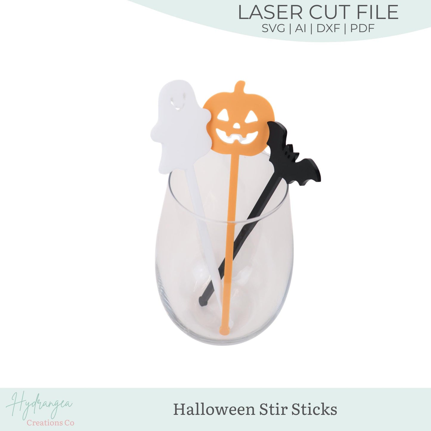 Halloween Drink Stirrer SVG Laser Cut File Template | Drink Stir Stick Spooky Party Favor Name Tag | Pumpkin Ghost Bat Stir Sticks